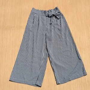 Forever 21 Pants Gingham Wide Leg High Rise Elastic Waist Tie Front Women Medium